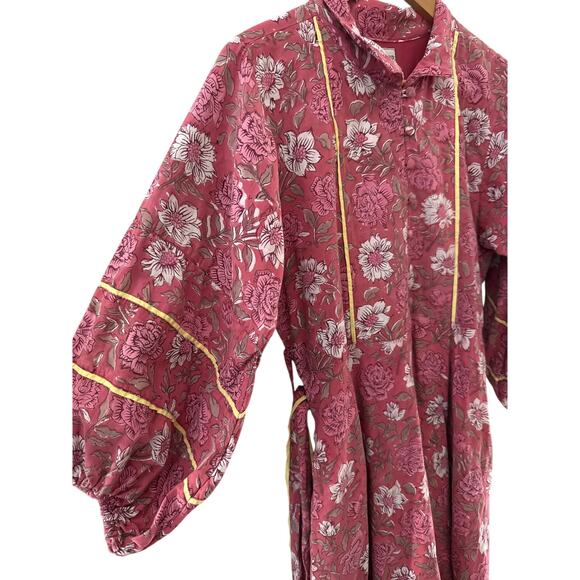 Sue Sartor Paloma Flounce Dress Midi Dress Pink Floral Size Small - Picture 6 of 11